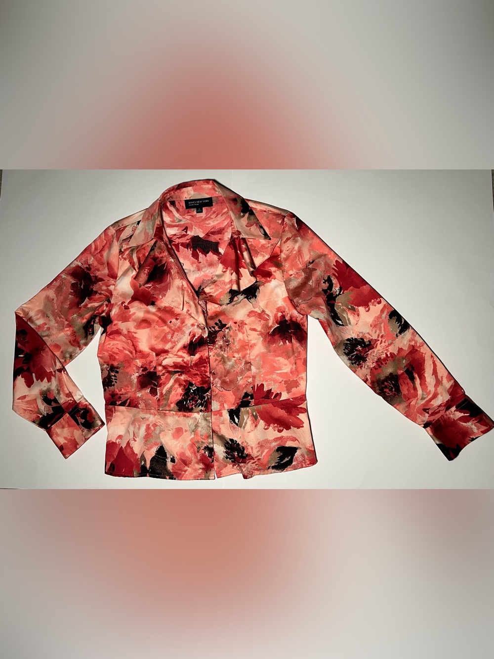 Jones New York Signature Floral Watercolor Button Front Blouse Long Sleeve